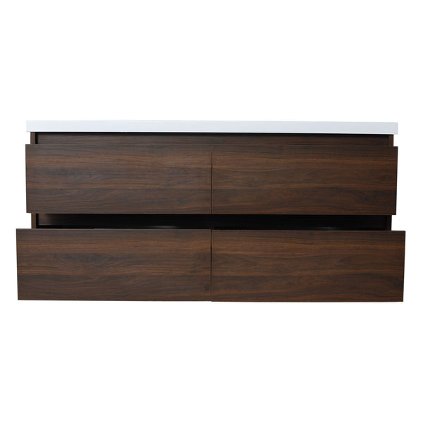 Modern Floating Bathroom Vanity With Dual Resin Sink, Soft Close Drawers