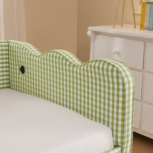 Gingham Daybed With USB Charging Port, Wave-Shaped Design