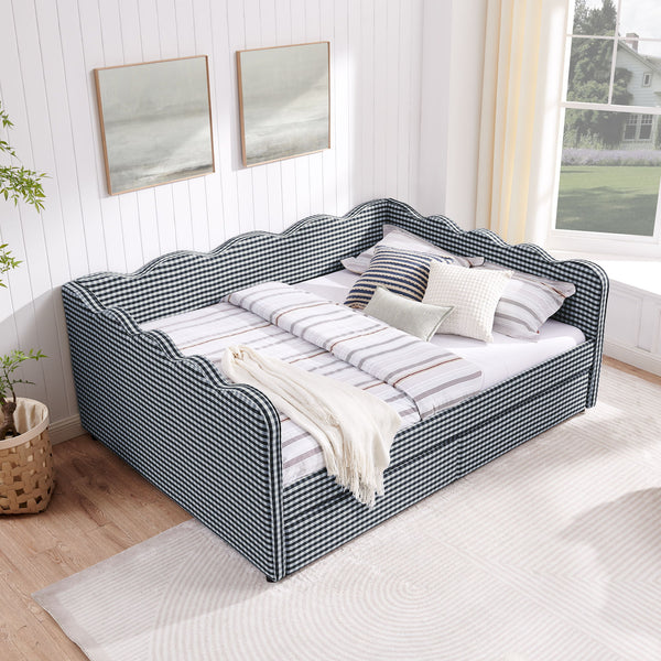 Gingham Daybed & USB Charging Port, Wave Shaped Design