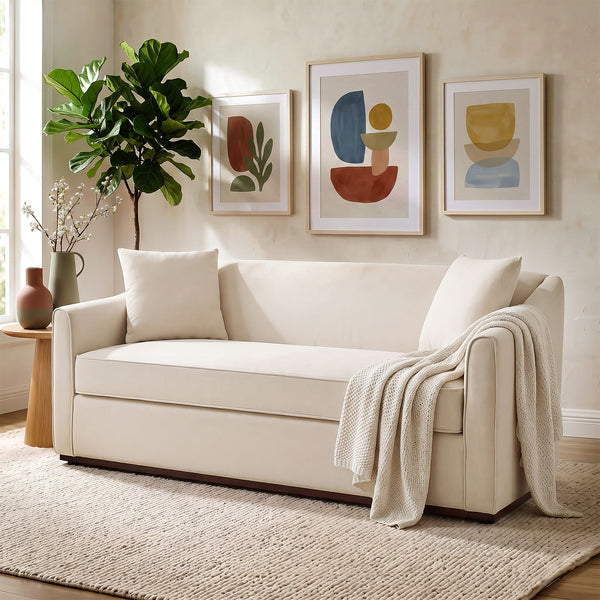 3 Seater Sofa With Wrap Around Armrests And Throw Pillows, For Living Room - Oatmeal