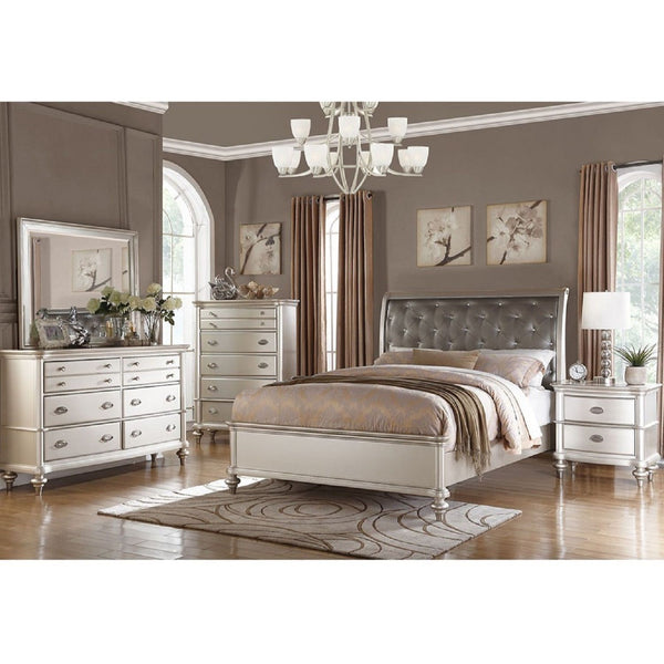 Bedroom Furniture Chest Of Drawers, 5 Drawer Storage - Champagne / Silver / Gray