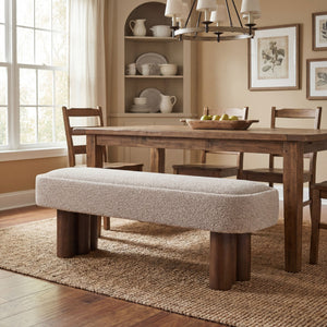 Indoor Upholstered Dining Bench - Khaki / Walnut