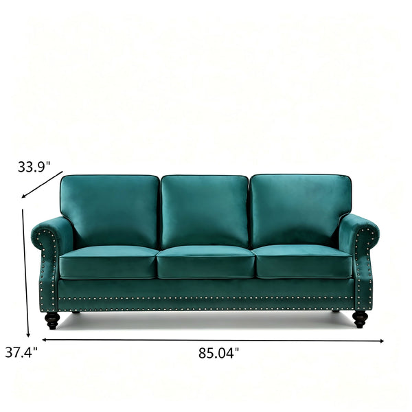 3 Seater Sofa With Nailhead Trim And Turned Legs For Living Room