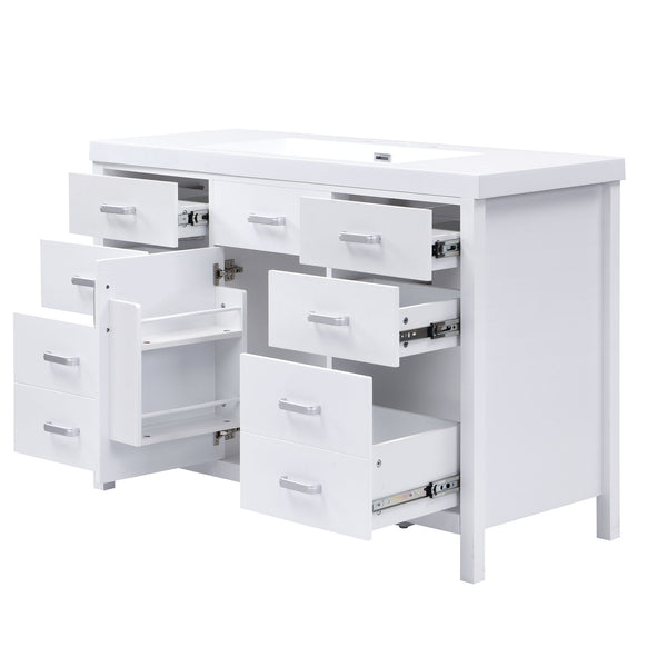 47.25" Modern Bathroom Vanity With Sink, Soft Close Single Door & 6 Drawers - White