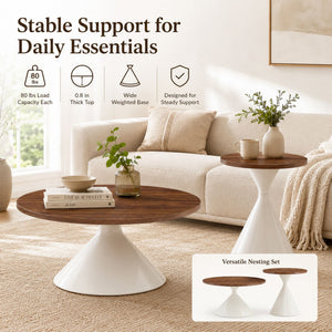 2 Piece Round Coffee Table Set - Walnut / White