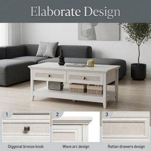 Coffee Table With Drawers & Storage Shelf - White