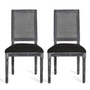 French Country Dining Chair With Rectangular Cane Backrest And Smooth Upholstered Seating