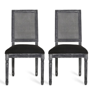 French Country Dining Chair With Rectangular Cane Backrest And Smooth Upholstered Seating