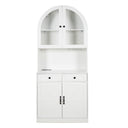 Tall Arched Pantry Cabinet With Charging Station, Adjustable Shelves, Coffee Bar