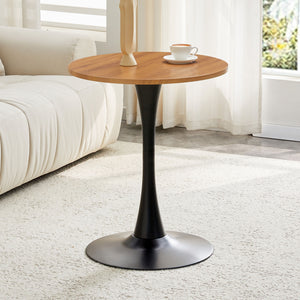 Round Dining Table With Faux Wood Top And Metal Pedestal, 23.6" Circle Table For Kitchen, Living Room, Small Spaces