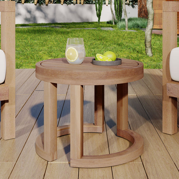 Outdoor Acacia Wood Side Table, Solid Side Table For Patio, Pool, Porch - Brown Wash