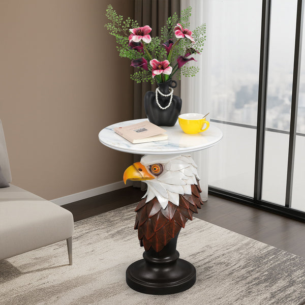 Eagle Head Accent Table, Animal Statue End Tables For Living Room - Brown / Antique White