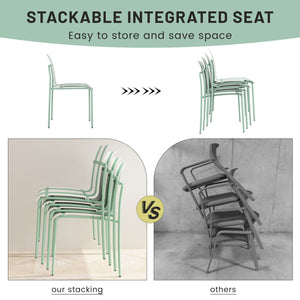 4 Piece Set Of Color Block Designed Single Chairs, Folding Square Table - Haze Green / Khaki / White
