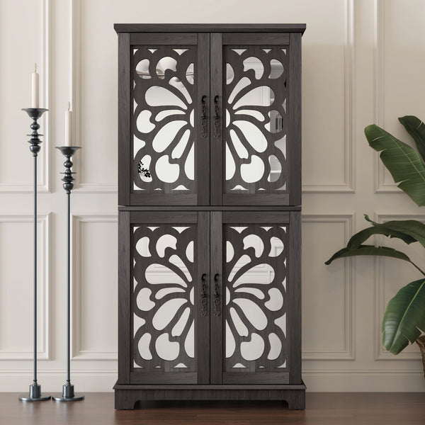 Modern Sideboard Buffet With 4 Mirrored Doors, Adjustable Shelves