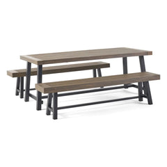 Outdoor 3 Piece Picnic Dining Set - Gray / Rustic Metal