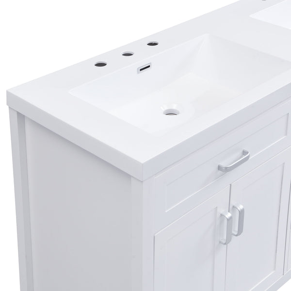59.1" Minimalist Double Sink Bathroom Vanity With Top, Soft Close Doors & Drawers - White