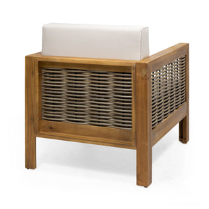 Outdoor Acacia Wood Club Chair With Wicker Accents