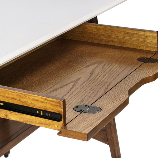 Parker - Desk With Storage Shelf - Off White / Pecan