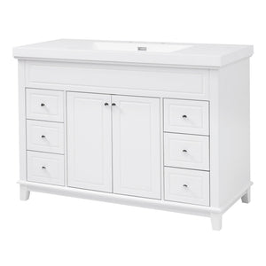 Bathroom Vanity & Sink, 6 Soft Close Drawers & Double Doors - White
