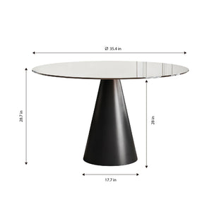 Round Dining Table With Tempered Glass Top - Black / Brown