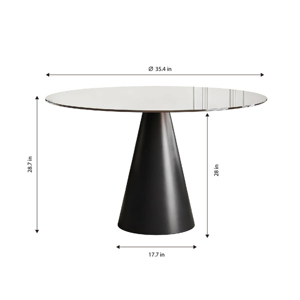 Round Dining Table With Tempered Glass Top - Black / Brown