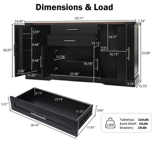 Barn Door Storage Cabinet With 2 Drawers & Door Rack, Adjustable Shelves