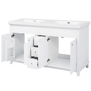 Bathroom Vanity With Double Sinks, 3 Drawers & 4 Doors - White