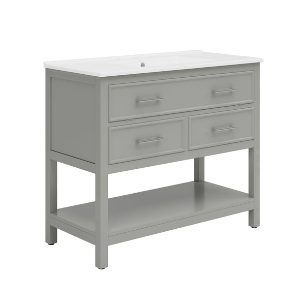 Bathroom Vanity With Ceramic Sink, Tip Out Tray & 2 Full Extension Drawers