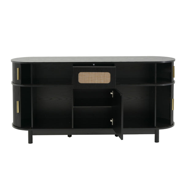 Fluted Sideboard Buffet Cabinet With Sliding Doors And Adjustable Shelves