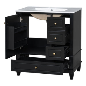 Freestanding Bathroom Vanity With Sink, Soft Close Door, 3 Drawers