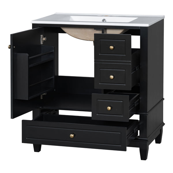 Freestanding Bathroom Vanity With Sink, Soft Close Door, 3 Drawers