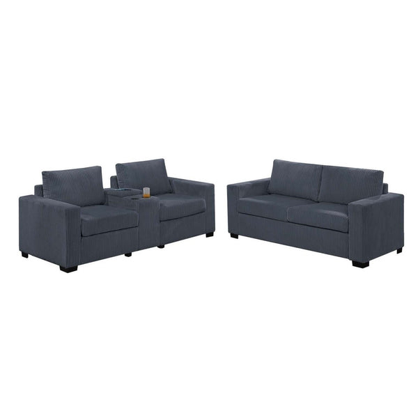 Elegant Simple Sofa Set With Console Cup Holder And Loveseat
