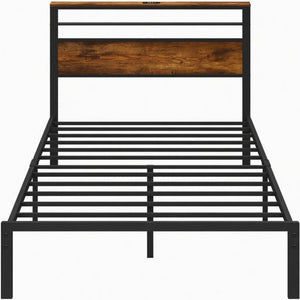 Platform Bed Frame With Charging Station & Headboard Shelves