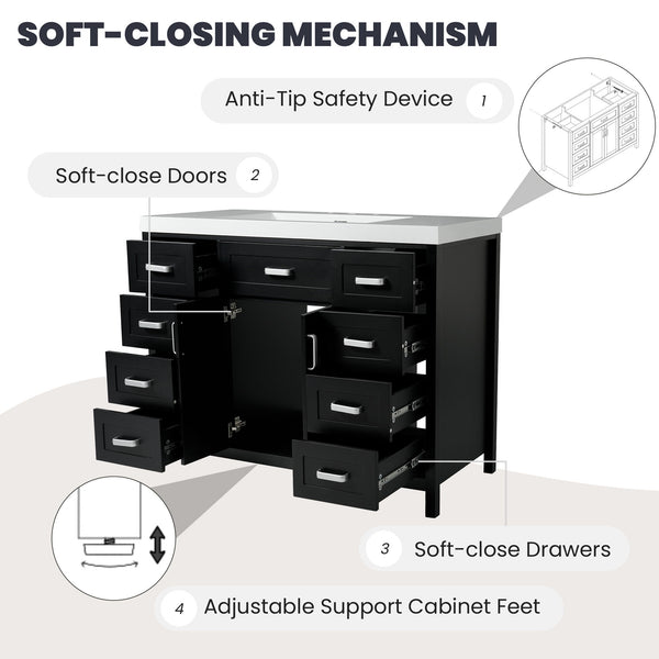 Bathroom Vanity With Sink, 2 Doors 8 Drawers, Soft Close System, Classic Design