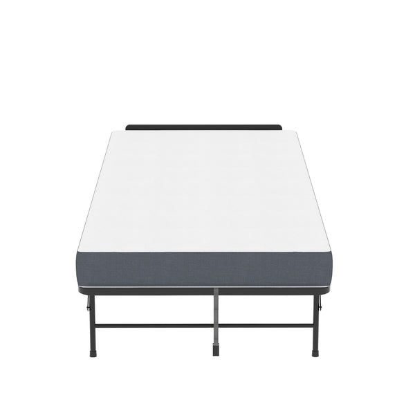 Twin Adjustable Headboard Folding Bed With Memory Foam Mattress, Heavy-Duty Frame Cot For Tall People, Portable Guest On Wheels - Black