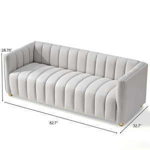 Vertical Channel Tuft Sofa For Apartment Lounge - Ivory