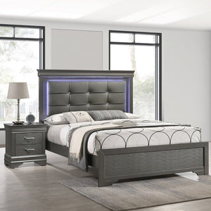 Bed With Square Button Tufting And LED Lights