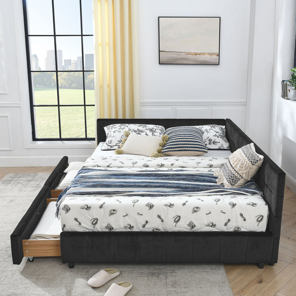 Storage Elegant Upholstered Tufted Bed Frame With Backrest And Armrests
