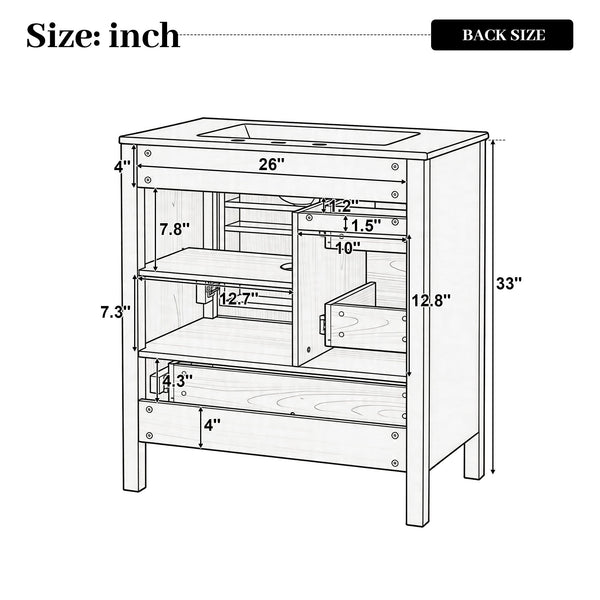 Modern Bathroom Vanity With Sink, Soft Close Drawers & Door, Storage Rack