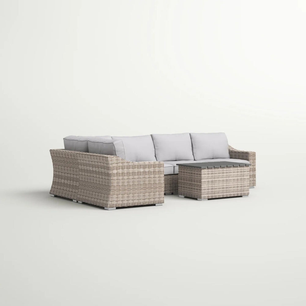 Wicker Outdoor Seating Set With Curved Arms, Plush Cushions, 4 Person - Gray Mix