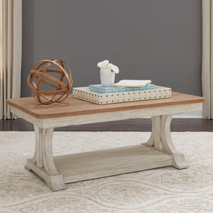 Farmhouse Reimagined - Rectangular Cocktail Table - Antique White / Chestnut Tops