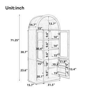 Tall Arched Top Storage Cabinet With 5 Tier Shelves, Soft Close Hinges