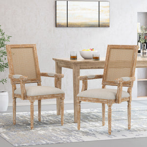 Upholstered Dining Chair With Cane Backrest