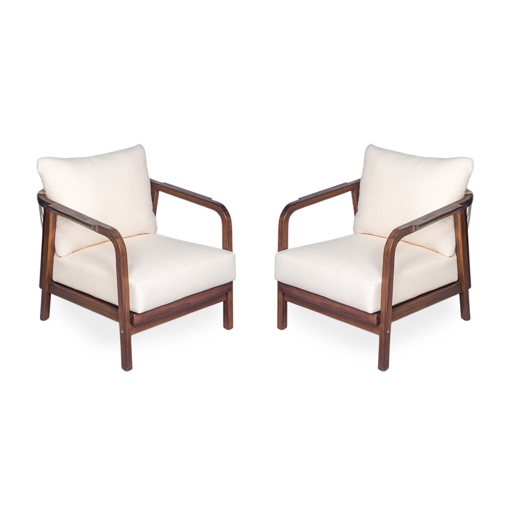 Outdoor Lounge Chair With Woven Backrest, Solid Wood Frame, Comfortable Cushions
