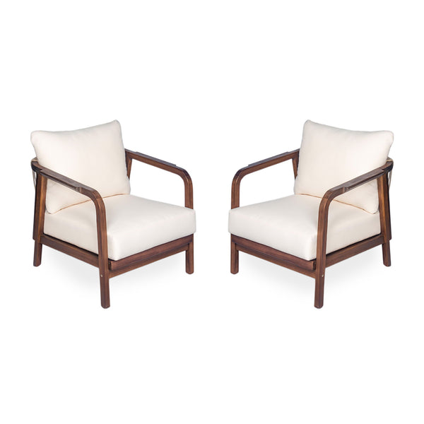 Outdoor Lounge Chair With Woven Backrest, Solid Wood Frame, Comfortable Cushions