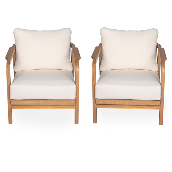 Outdoor Lounge Chair With Woven Backrest, Solid Wood Frame, Comfortable Cushions