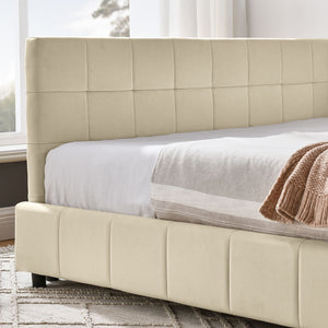 Upholstered Storage Tufted Bed Frame With Backrest And Armrests