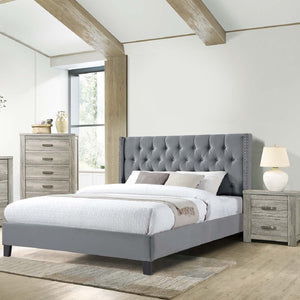 Modern Diamond Tufted Headboard Bed With Nailhead Trim