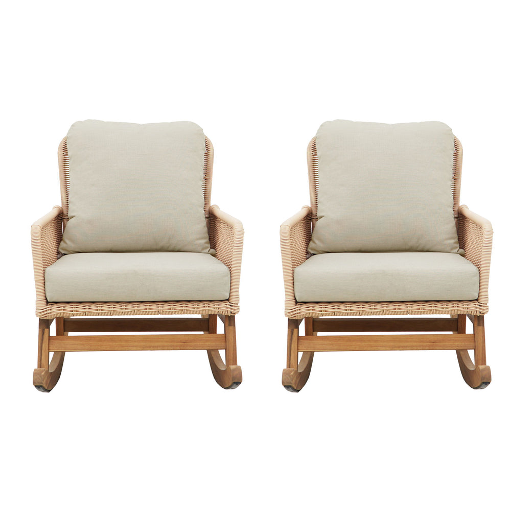Contemporary Minimalist Wicker Rocking Chair With Soft Cushions And Durable Wooden Frame