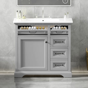 36" Bathroom Vanity With Sink, 2 Tip-Out Drawers, Soft Close Hinges